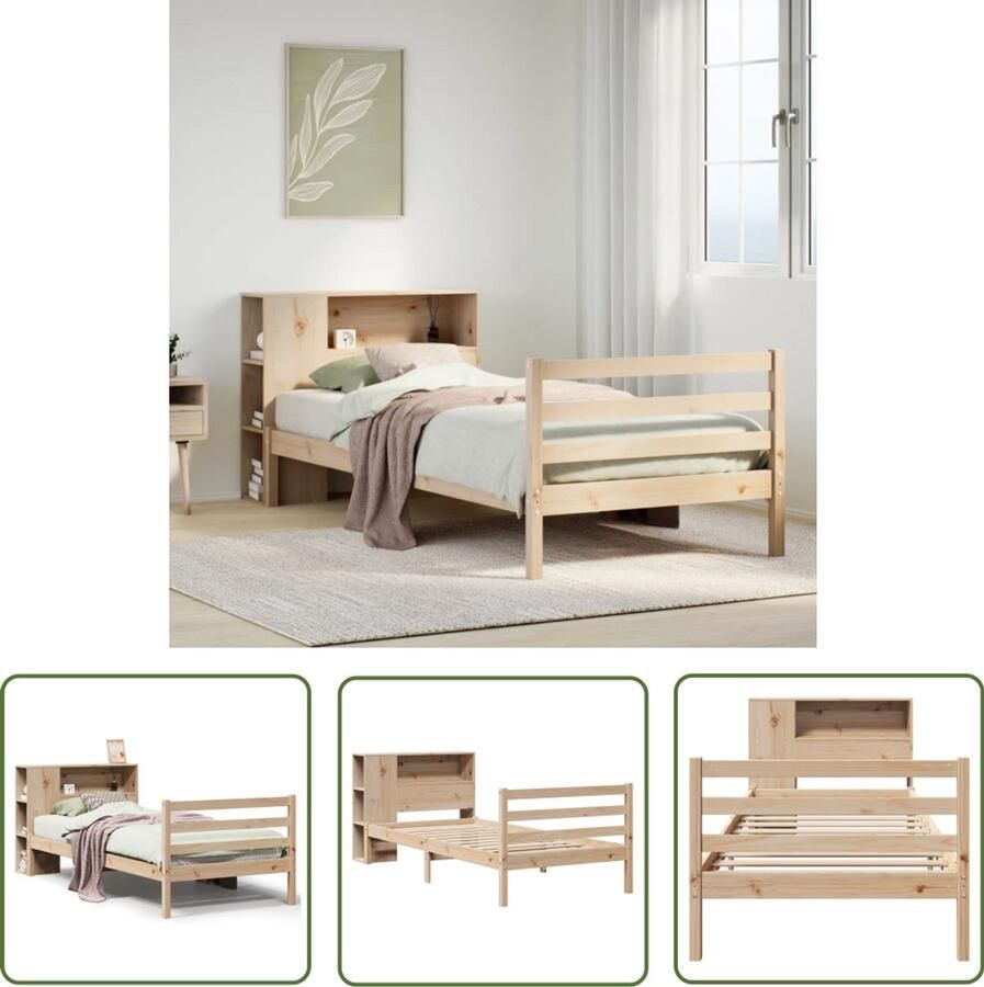 VidaXL Bed met boekenkast zonder matras massief grenenhout 100x200 cm Bed Boekenkast Houten Bed Grenenhouten Bed Tweepersoonsbed