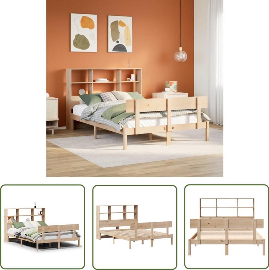VidaXL Bed met boekenkast zonder matras massief grenenhout 120x200 cm Bed Boekenkast Houten Bed Grenenhouten Bed Tweepersoonsbed