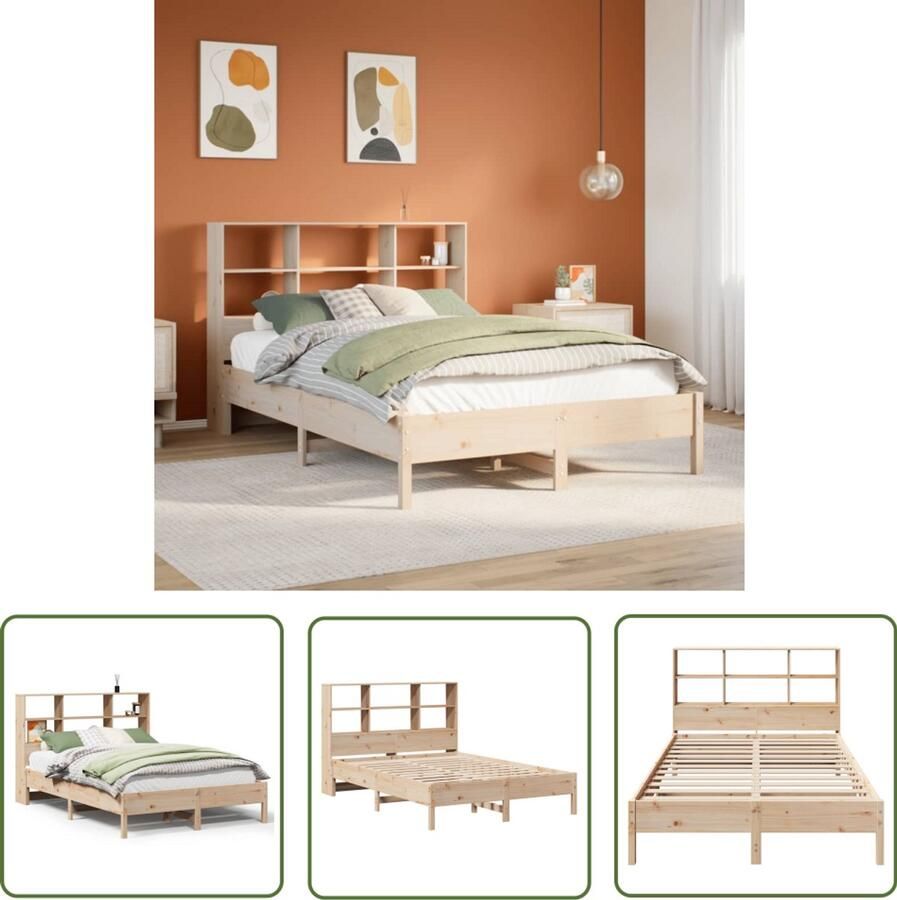 VidaXL Bed met boekenkast zonder matras massief grenenhout 140x190 cm Bed Boekenkast Houten Bed Massief Grenenhout Tweepersoonsbed