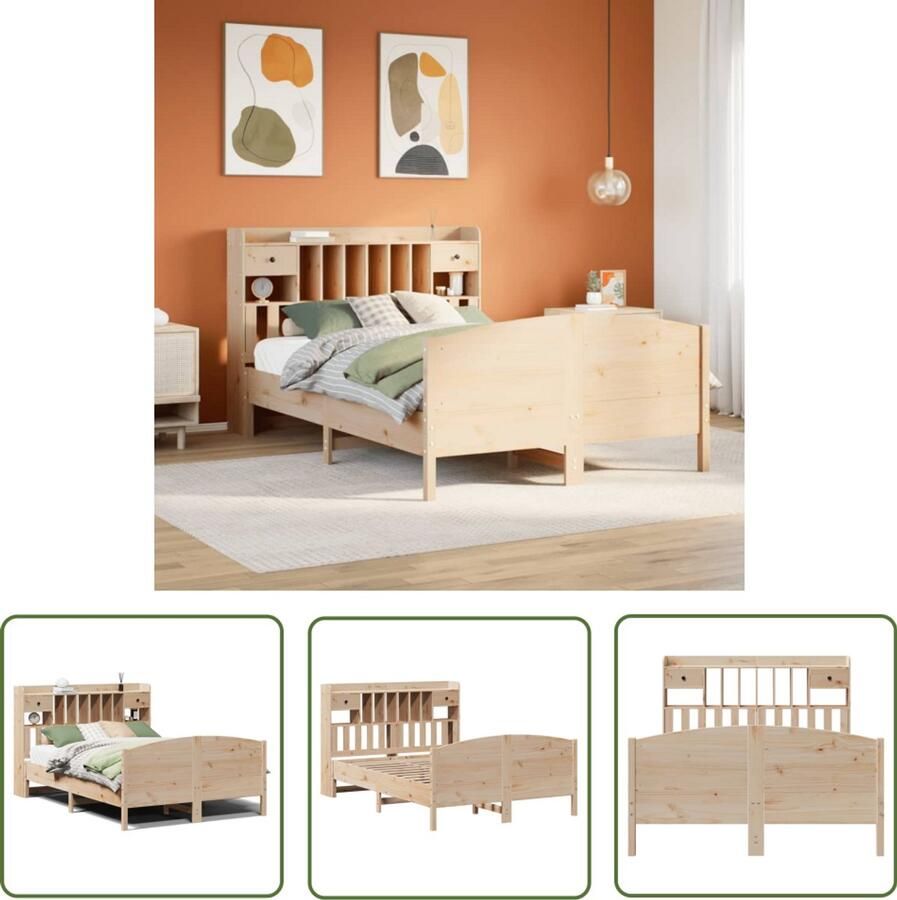 VidaXL Bed met boekenkast zonder matras massief grenenhout 150x200 cm Bed Boekenkast Houten Bed Grenenhouten Bed Tweepersoonsbed - Foto 2