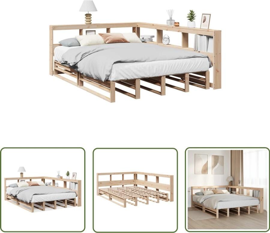 VidaXL Bed met boekenkast zonder matras massief grenenhout 150x200 cm Bed Boekenkast Houten Bed Massief Grenenhout Slaapkamers
