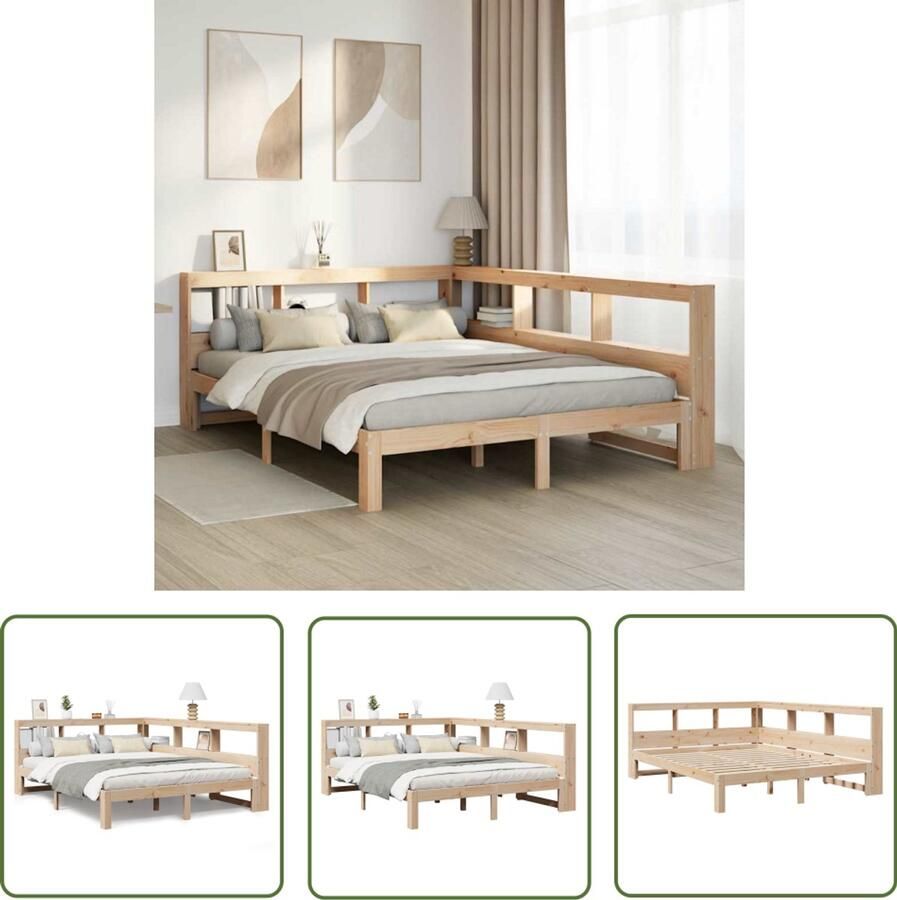 VidaXL Bed met boekenkast zonder matras massief grenenhout 160x200 cm Bed Boekenkast Houten Bed Massief Grenenhout Bed Met Opbergruimte