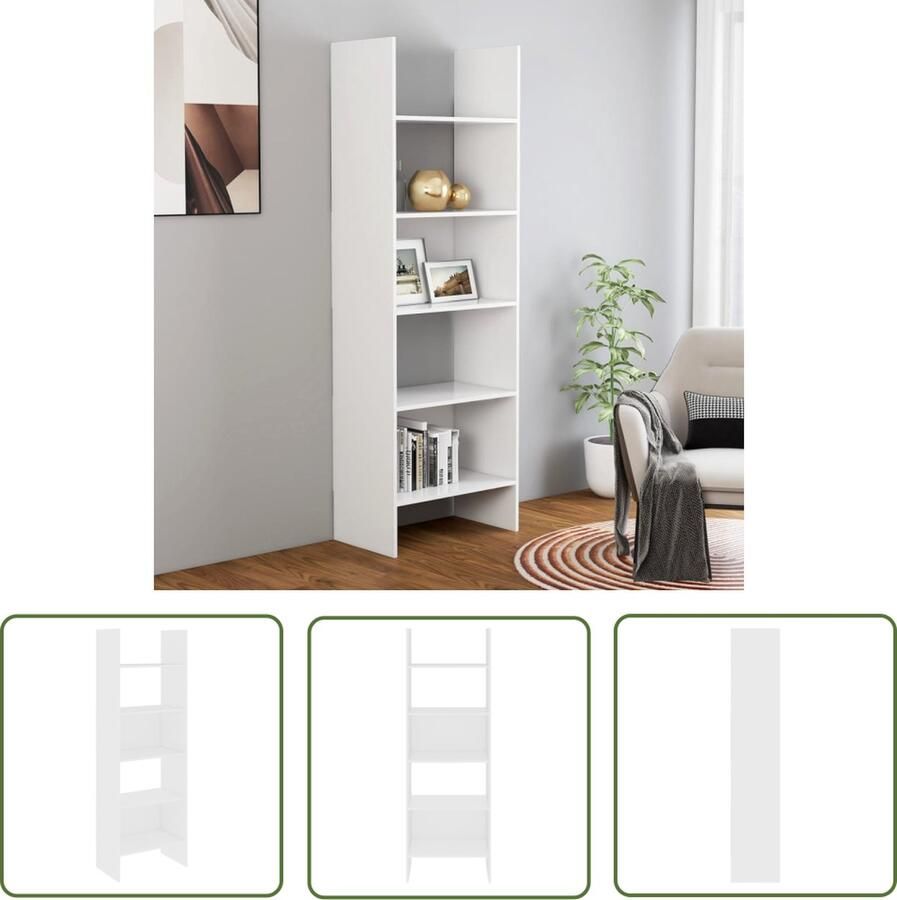 The Living Store Opbergkast 60 x 35 x 180 cm Wit Spaanplaat Bibliotheek Boekenkast Opbergkast Meubilair Woonkamer