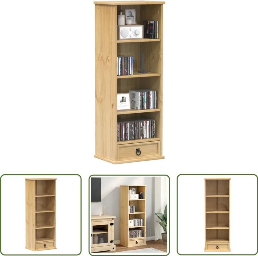 VidaXL Boekenkast Cd Kast Cd-kast Corona 40x30x110 cm massief grenenhout Grenoble Hout Houten Kast Rustic Interieur