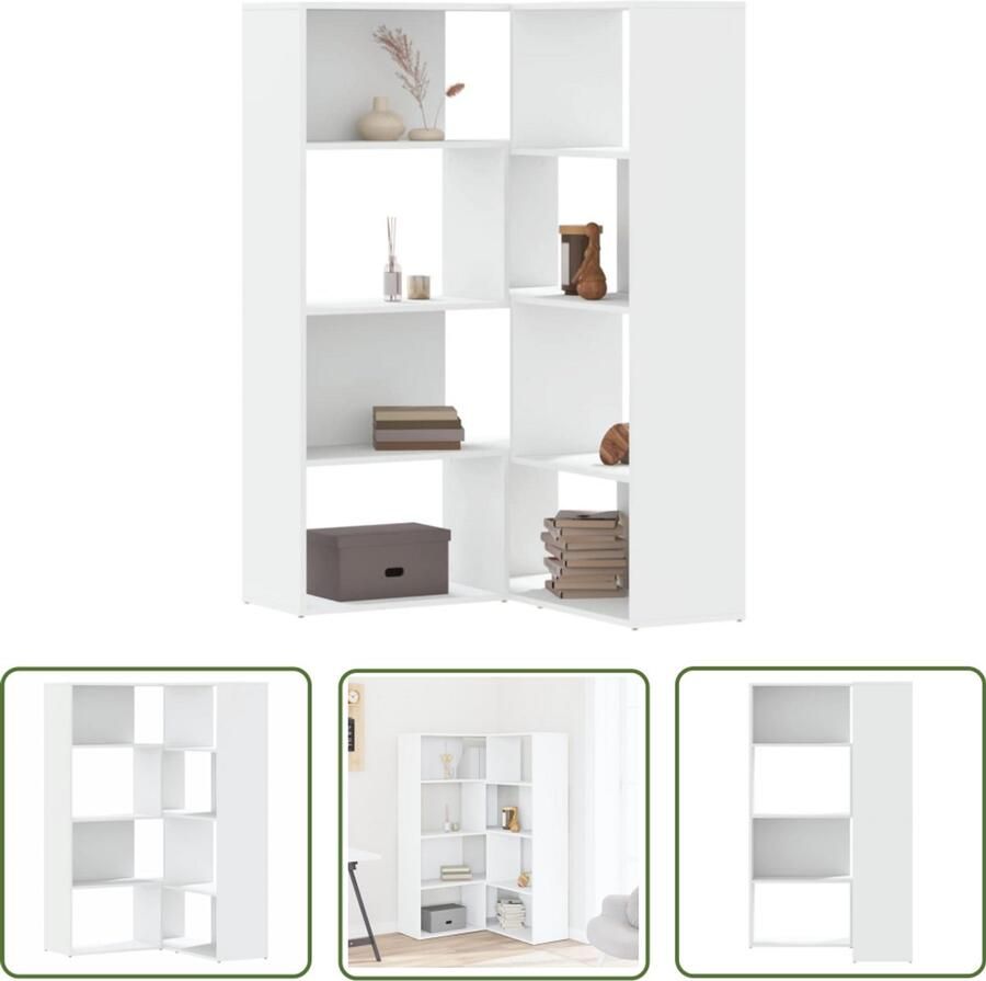 The Living Store Boekenkast 4-laags hoek 85x85x140 cm bewerkt hout wit Hoekenkast Boekenkast Witte Boekenkast Houten Boekenkast Winkelkasten