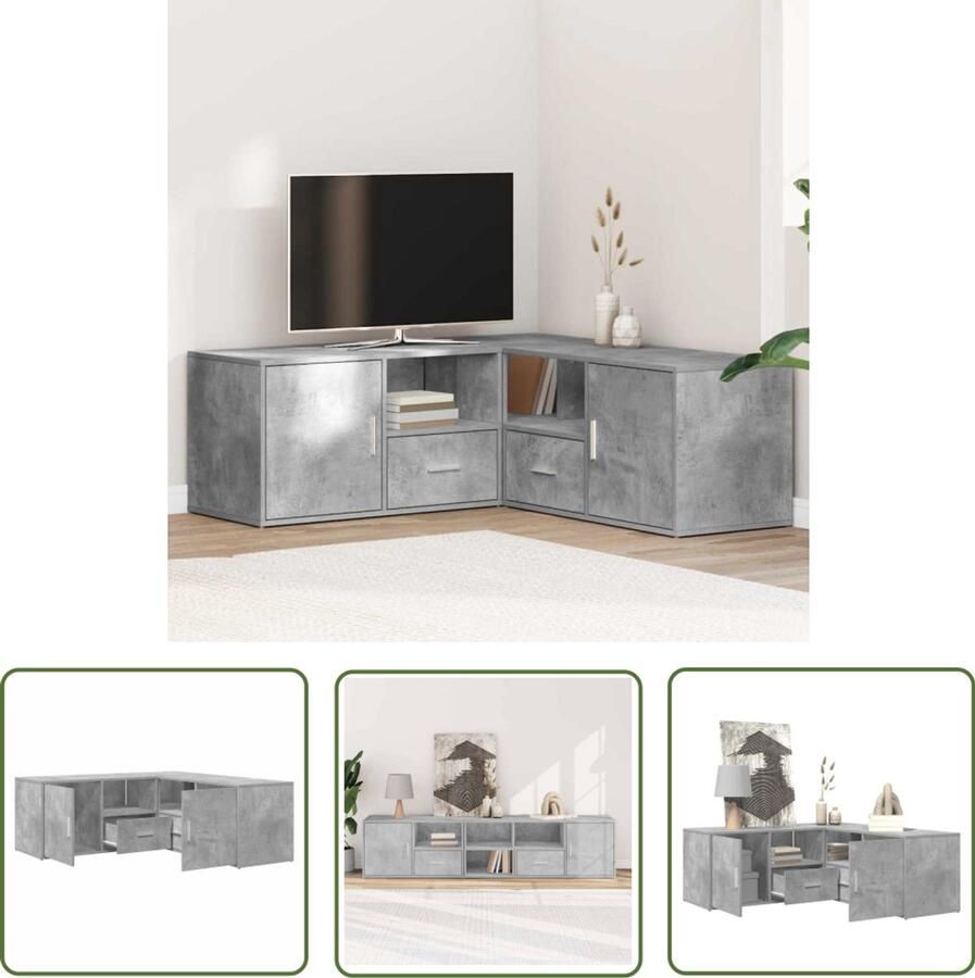 The Living Store Hoekkast 200x40x45 cm bewerkt hout betongrijs Hoekkast Boekenkast Opbergkast Betongrijs Houten Kast