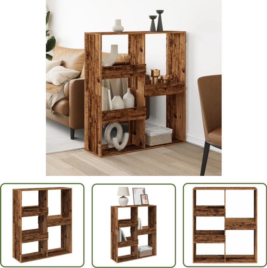 VidaXL Kamerscherm 100x33x115 cm bewerkt hout oud houtkleurig Kamer Scherm Boekenkast Houten Kast Vintage Stijl Opslagoplossing