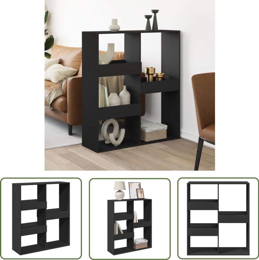 VidaXL Boekenkast Kamer Scherm Kamerscherm 100x33x115 cm bewerkt hout zwart Houten Kast Zwarte Kast Opbergkast