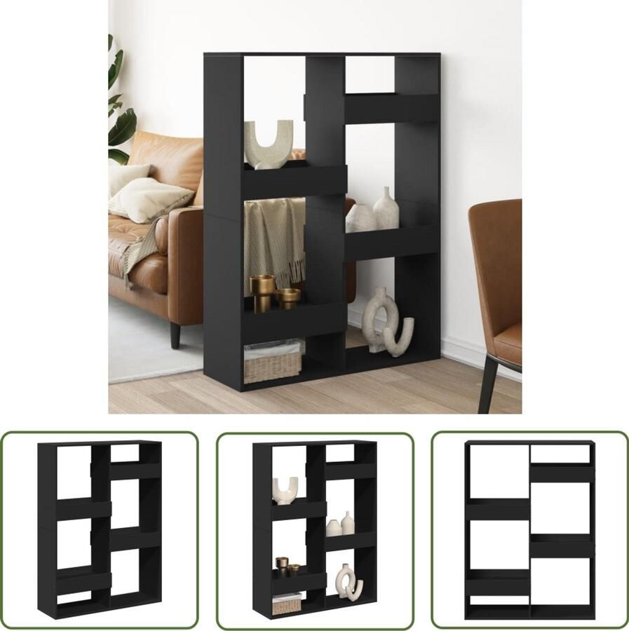 The Living Store Kamerscherm 100x33x135 cm bewerkt hout zwart Kamer Scherm Boekenkast Wandplank Houten Kast Opbergruimte