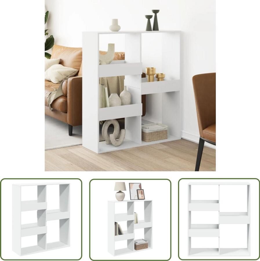 VidaXL Kamerscherm 100x33x115 cm bewerkt hout wit Kamerscherm Boekenkast Kast Opbergruimte Houten Meubilair