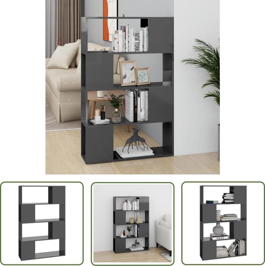 The Living Store Kamerverdeler Boekenkast 80x24x124.5 cm Hoogglans Grijs Kamerverdeler Boekenkast Houten Kast Grijze Kast Opslagruimte - Foto 2