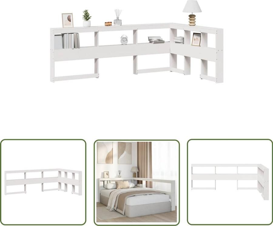 VidaXL Boekenkast Slaapkamer Hoofdeinde Boekenkast Hoofdeinde L-vormig 120 cm massief grenenhout wit Houten Hoofdeinde Massief Grenenhout Slaapkamervloerisolator