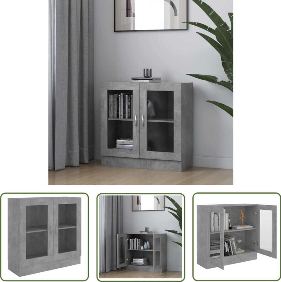 The Living Store Vitrinekast Boekenkast Betongrijs 82.5 x 30.5 x 80 cm Vitrinekast Boekenkast Betongrijs Houten Kast Opslagruimte - Foto 2
