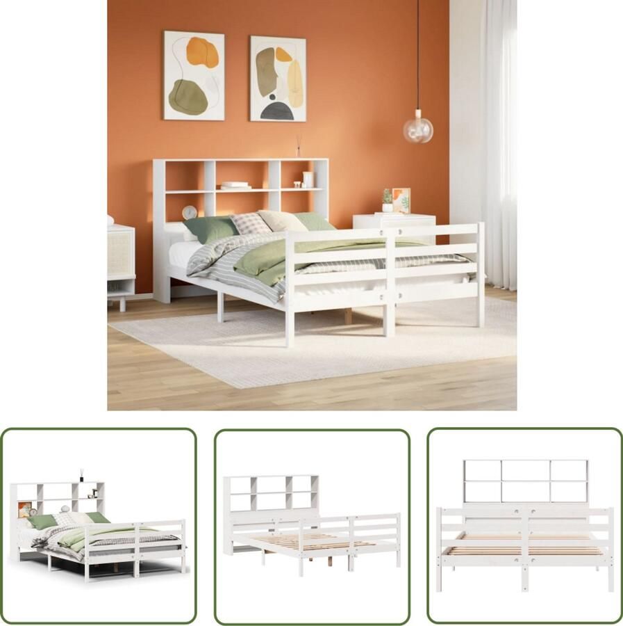 VidaXL Boekenkastbed Slaapkamers Bed met boekenkast zonder matras grenenhout wit 140x200 cm Houten Bed Tweepersoonsbed Compact Bed