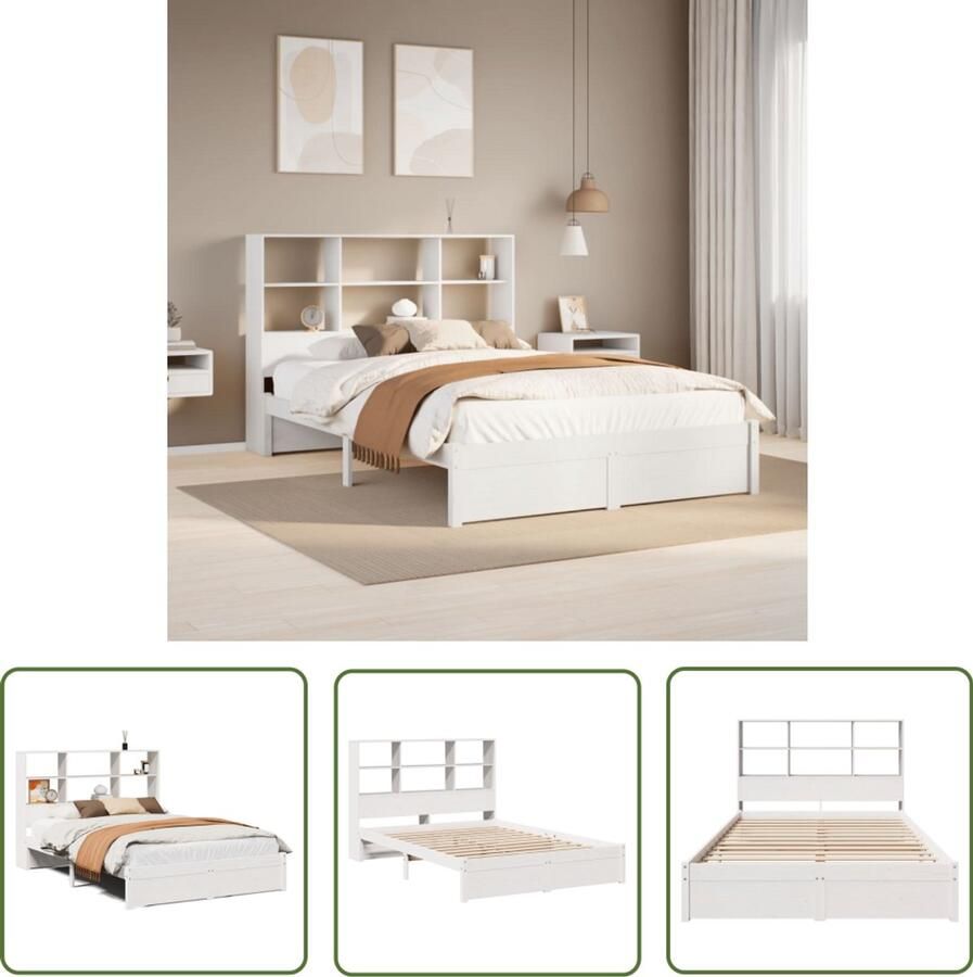 VidaXL Boekenkastbed Slaapkamers Bed met boekenkast zonder matras grenenhout wit 140x200 cm Tweepersoonsbed Houten Bed Compact Bed