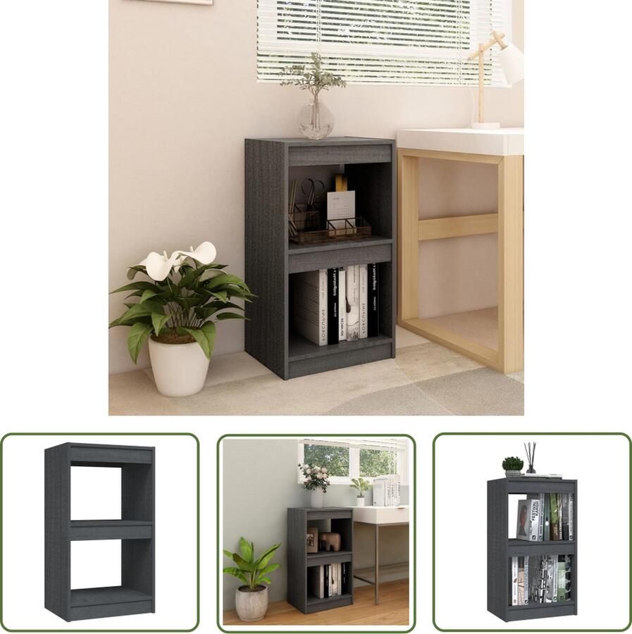 The Living Store Boekenkast Massief grenenhout 40 x 30 x 71.5 cm Grijs Boekenkast Boekenplank Hout Meubel Grenshouten Kast Grijs Kast - Foto 2