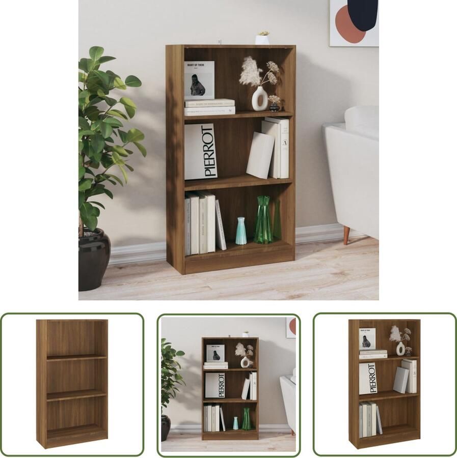 The Living Store Boekenkast Bruineiken 60 x 24 x 109 cm Ruime opbergruimte Boekenkast Boekenplank Houten Boekenkast Bruine Eiken Boekenkast Opbergkast - Foto 2