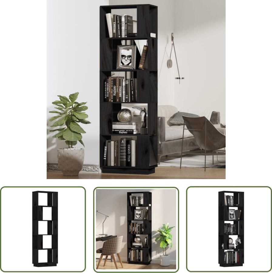 The Living Store Boekenkast kamerscherm 51x25x163 5 cm massief grenenhout zwart Boekenkast Boekenplank Grenoble Hout Zwarte Boekenkast Vintage Boekenkast - Foto 2