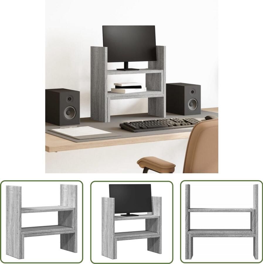 VidaXL Bureau organiser 40x17x41 cm bewerkt hout grijs sonoma eiken Bureau Organizer Boekenplank Houten Kast Opbergkast Interieurdecoratie