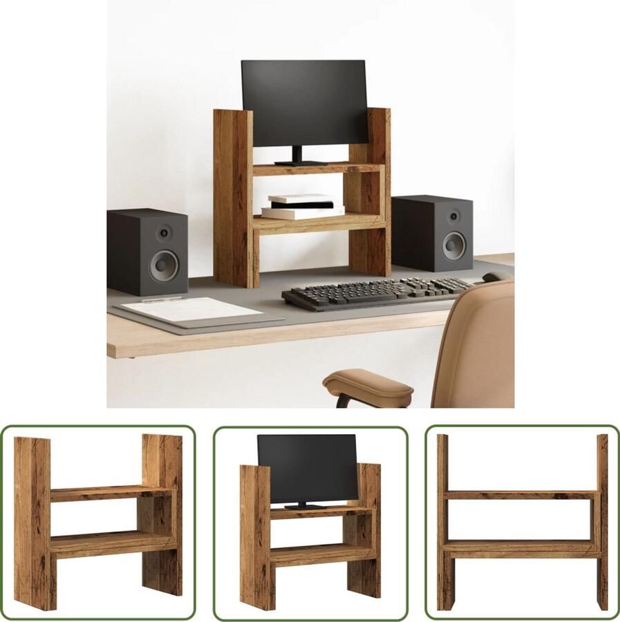 VidaXL Boekenplank Bureau Organizer Bureau organiser 40x17x41 cm bewerkt hout oud houtkleurig Houten Kast Opbergkast Multifunctionele Plank
