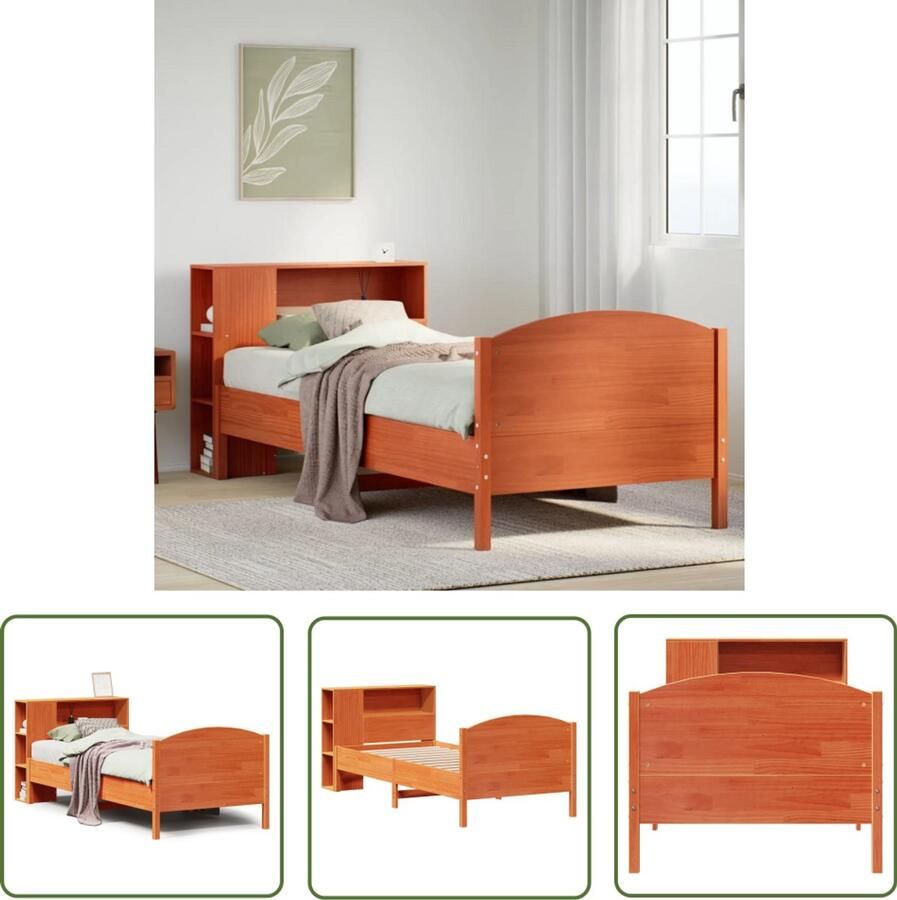 VidaXL Bed met boekenkast zonder matras grenenhout wasbruin 100x200 cm Slaapkamers Boekkastenbed Houten Bed Grenenhouten Bed Tweepersoonsbed