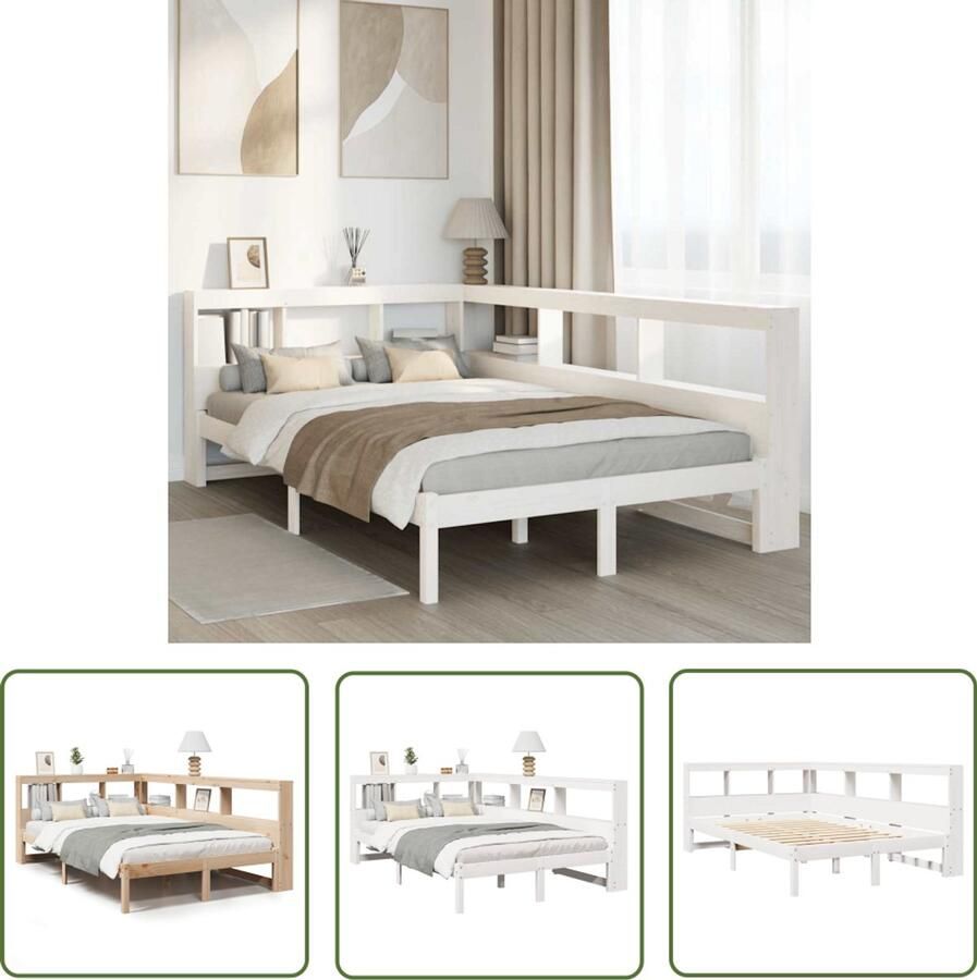VidaXL Boekkastenbed Slaapkamers Bed met boekenkast zonder matras grenenhout wit 120x200 cm Houten Bed Grenenhout Bed Tweepersoonsbed