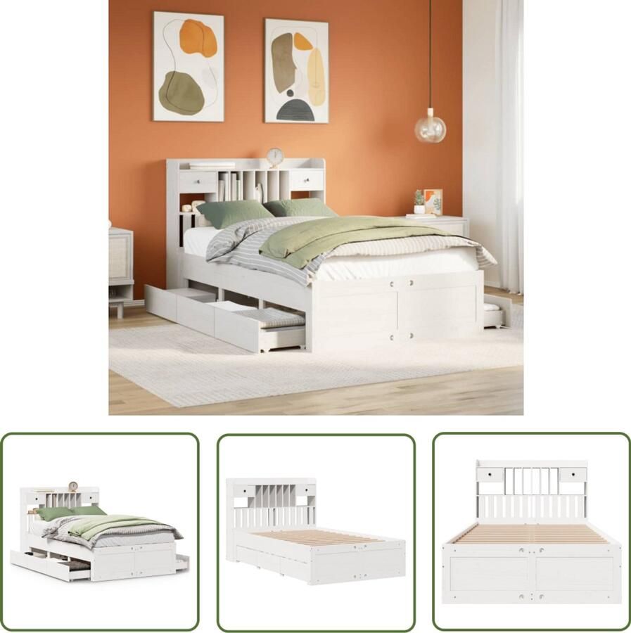 VidaXL Boekkastenbed Slaapkamers Bed met boekenkast zonder matras grenenhout wit 135x190 cm Houten Bed Grenenhout Bed Tweepersoonsbed