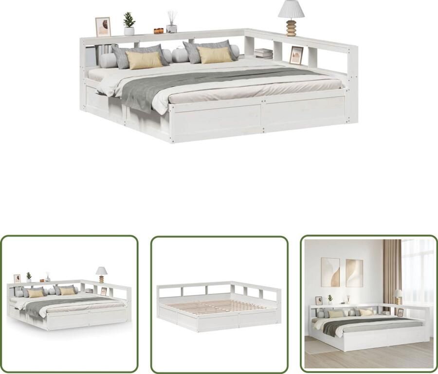 VidaXL Boekkastenbed Slaapkamers Bed met boekenkast zonder matras grenenhout wit 180x200 cm Houten Bed Grenenhout Bed Met Opbergruimte