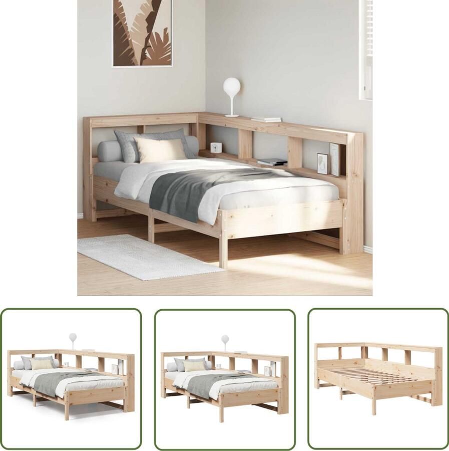 VidaXL Bed met boekenkast zonder matras massief grenenhout 100x200 cm Slaapkamers Boekkastenbed Houten Bed Grenenhouten Bed Tweepersoonsbed