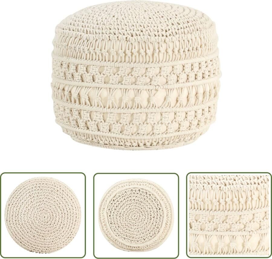 The Living Store Macramé Poef Katoen 45 x 30 cm Handgemaakt EPS vulling Macrame Poef Boho Stoffering Vloerkleed Woonaccessoires Relaxstoel - Foto 2