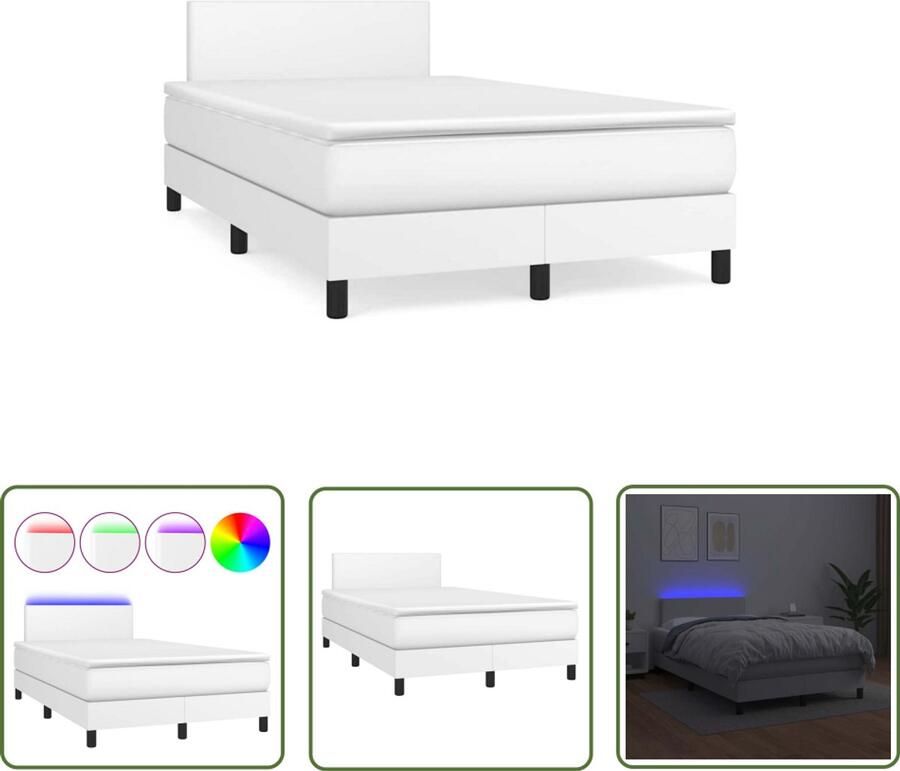 VidaXL Boxspring Bed Boxspring met matras en LED kunstleer wit 120x190 cm Lederlook Bed Slaapcomfort Led Lamp