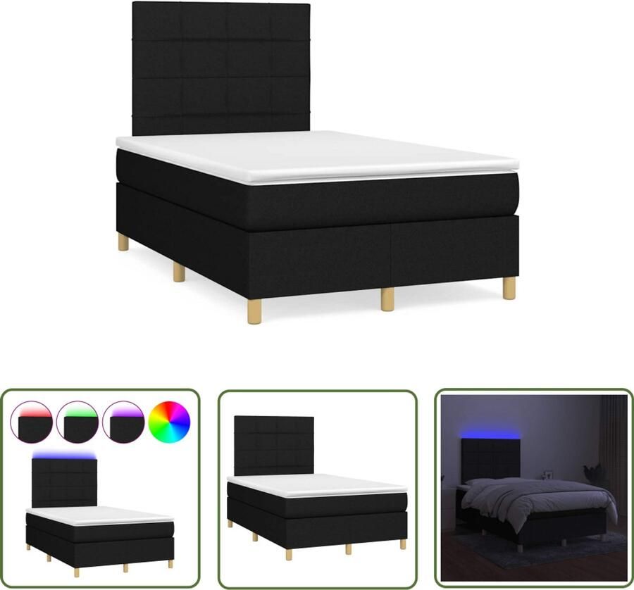 VidaXL Boxspring Bed Boxspring met matras en LED stof zwart 120x190 cm Led Boxspring Slaapcomfort Tweepersoonsbed