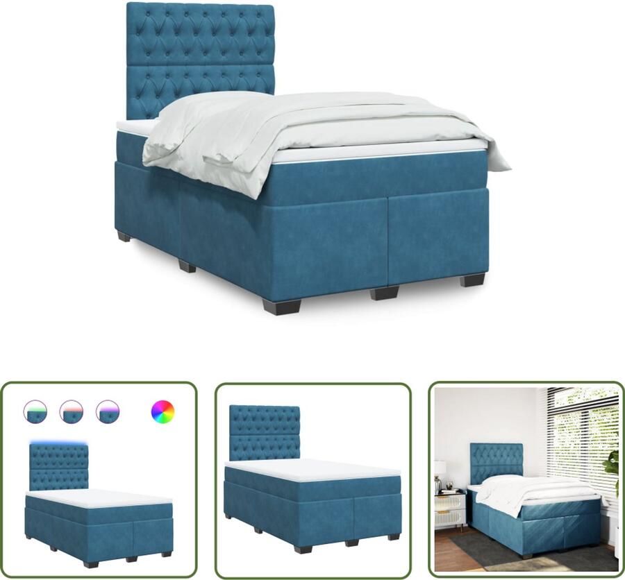 VidaXL Boxspring Bed Boxspring met matras fluweel blauw 120x190 cm Luxe Bed Fluweel Bed Blue Bed