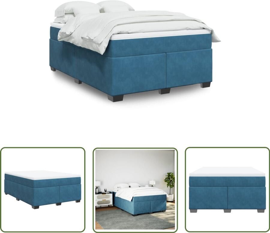 VidaXL Boxspring Bed Boxspring met matras fluweel donkerblauw 140x200 cm Fluweel Bed Donkere Blauwe Kamer Slaapcomfort