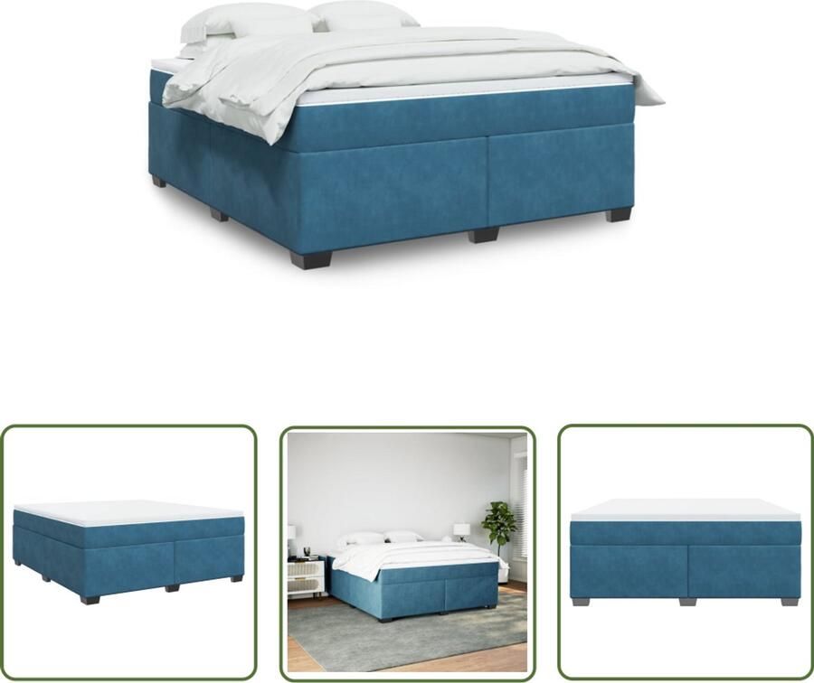 VidaXL Boxspring Bed Boxspring met matras fluweel donkerblauw 180x200 cm Fluweel Bed Donkere Blauwe Kamer Tweepersoons Bed