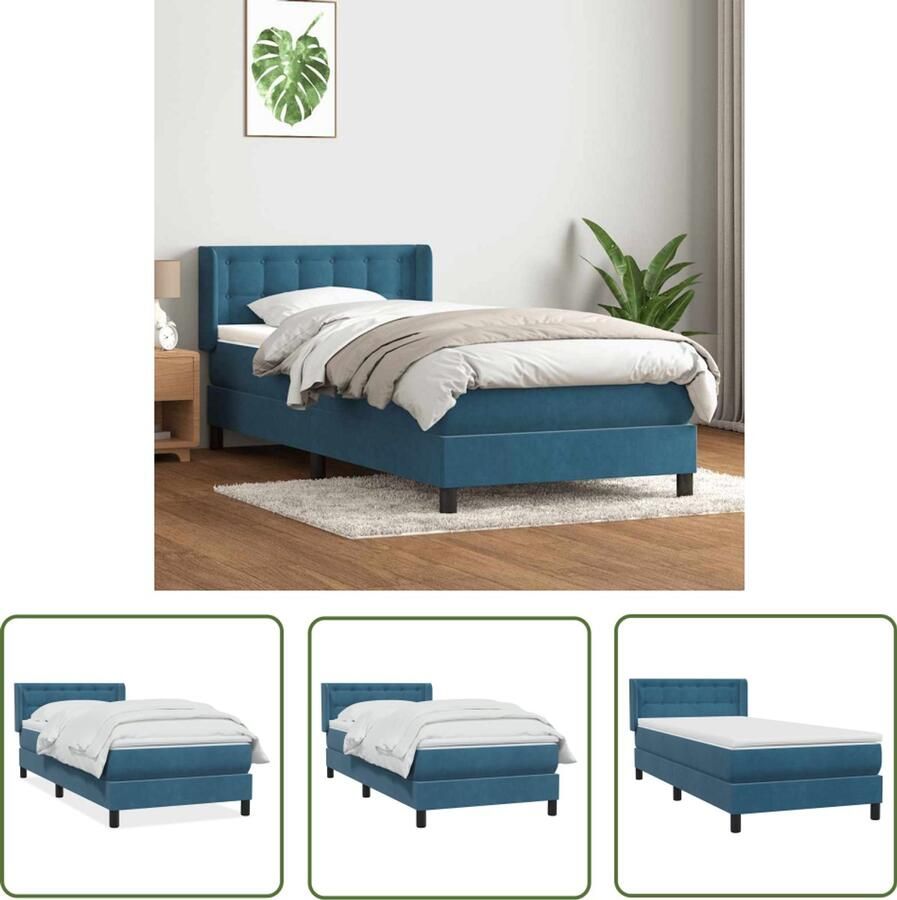 VidaXL Boxspring Bed Boxspring met matras fluweel donkerblauw 80x220 cm Fluweel Bed Dark Blue Bed Tweepersoons Bed