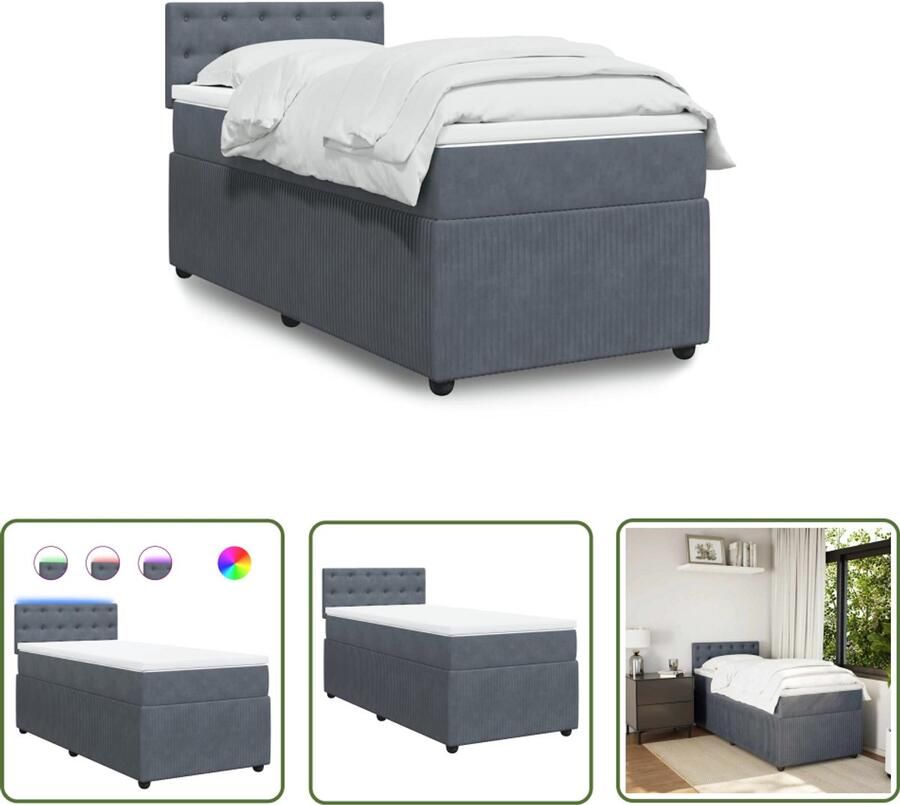 VidaXL Boxspring met matras fluweel donkergrijs 100x200 cm Boxspring Bed Fluweel Bed Dark Grey Bed Tweepersoonsbed