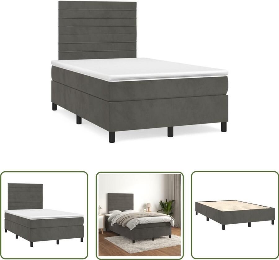 VidaXL Boxspring met matras fluweel donkergrijs 120x190 cm Boxspring Bed Fluweel Bed Donkere Boxspring Slaapcomfort