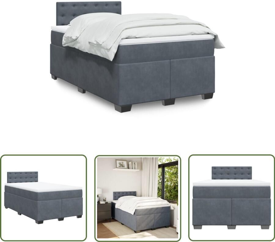 VidaXL Boxspring Bed Boxspring met matras fluweel donkergrijs 120x190 cm Fluweel Bed Donkere Kleuren Bed Tweepersoons Bed