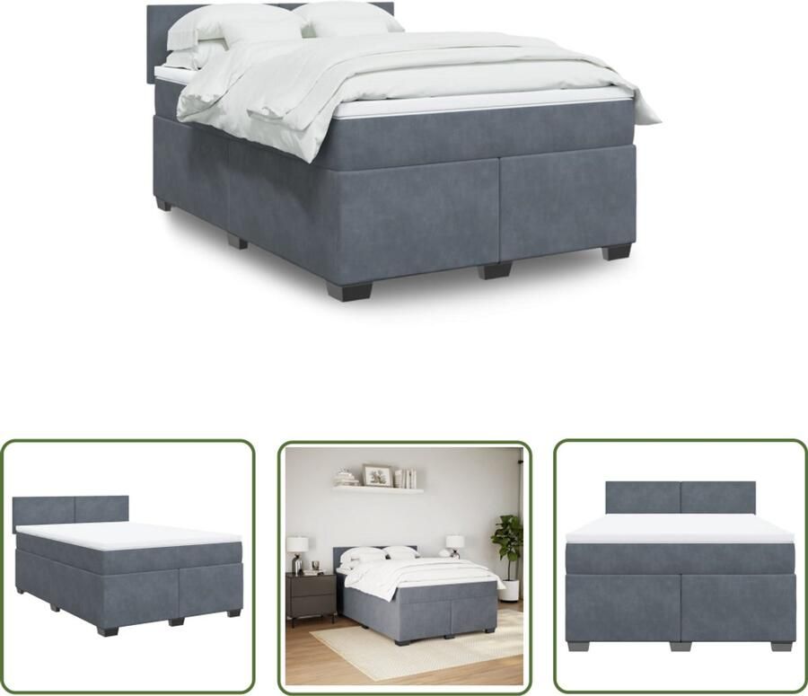 VidaXL Boxspring Bed Boxspring met matras fluweel donkergrijs 160x200 cm Fluweel Bed Donkere Kleuren Tweepersoons Bed