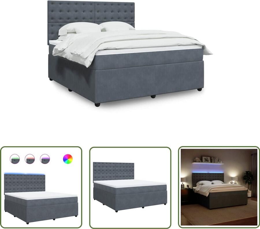 VidaXL Boxspring met matras fluweel donkergrijs 180x200 cm Boxspring Bed Fluweel Bed Dark Grey Bed Led Lampen