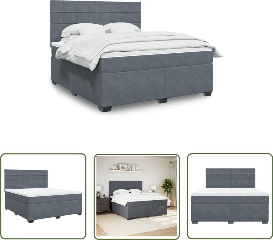 VidaXL Boxspring Bed Boxspring met matras fluweel donkergrijs 180x200 cm Fluweel Bed Dark Grey Bed Tweepersoonsbed