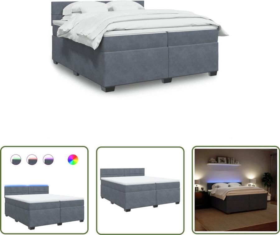 VidaXL Boxspring Bed Boxspring met matras fluweel donkergrijs 200x200 cm Fluweel Bed Dark Grey Bed Tweepersoonsbed