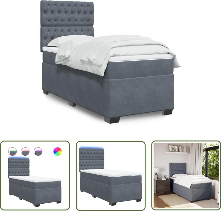 VidaXL Boxspring Bed Boxspring met matras fluweel donkergrijs 80x200 cm Fluweel Bed Grijs Bed Tweepersoons Bed
