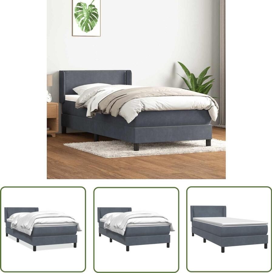 VidaXL Boxspring Bed Boxspring met matras fluweel donkergrijs 80x210 cm Fluweel Bed Donkere Kleuren Tweepersoonsbed