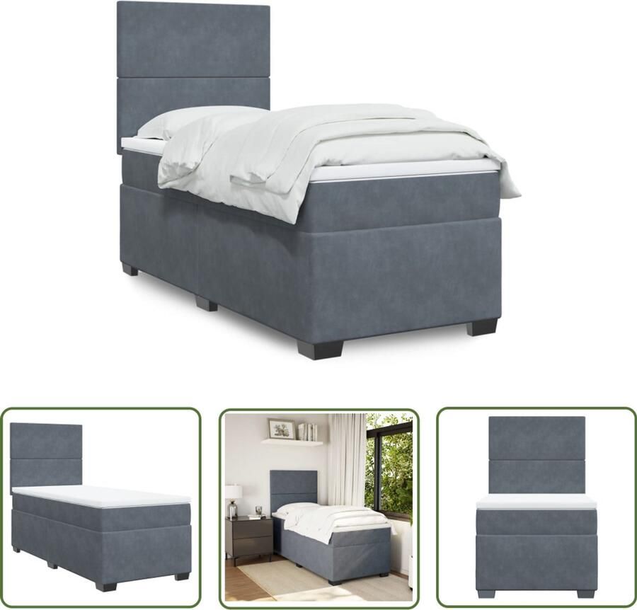 VidaXL Boxspring Bed Boxspring met matras fluweel donkergrijs 90x200 cm Fluweel Bed Donkere Kleuren Bed Tweepersoons Bed
