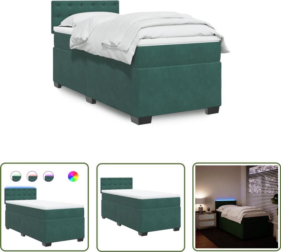 VidaXL Boxspring met matras fluweel donkergroen 100x200 cm Boxspring Bed Fluweel Bed Dark Green Bed Led Bed