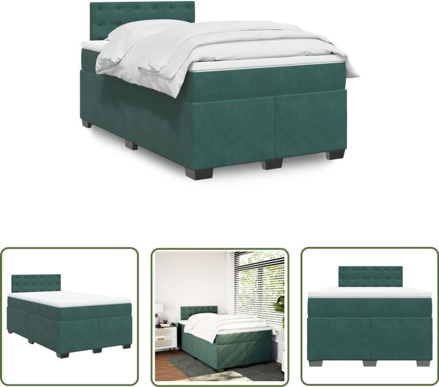 VidaXL Boxspring Bed Boxspring met matras fluweel donkergroen 120x190 cm Fluweel Bed Donkere Kleuren Bed Tweepersoons Bed