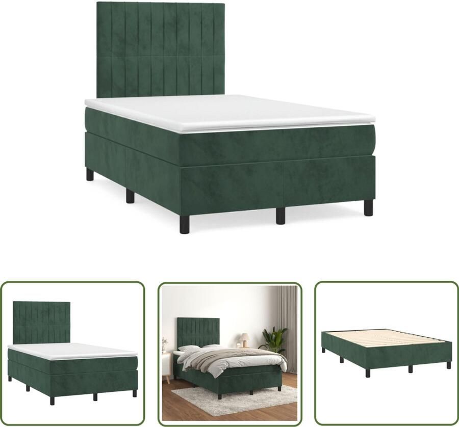 VidaXL Boxspring Bed Boxspring met matras fluweel donkergroen 120x190 cm Fluweel Bed Groen Bed Tweepersoonsbed