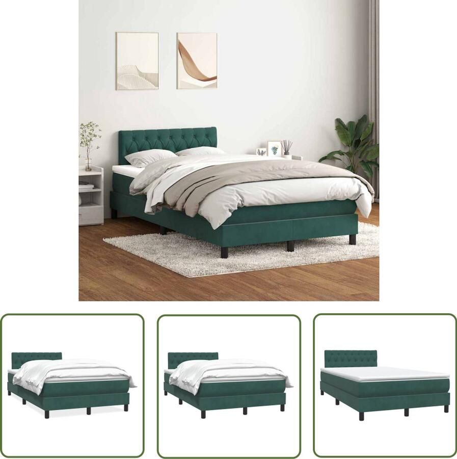 VidaXL Boxspring Bed Boxspring met matras fluweel donkergroen 120x210 cm Fluweel Bed Donkere Kleuren Bed Tweepersoons Bed